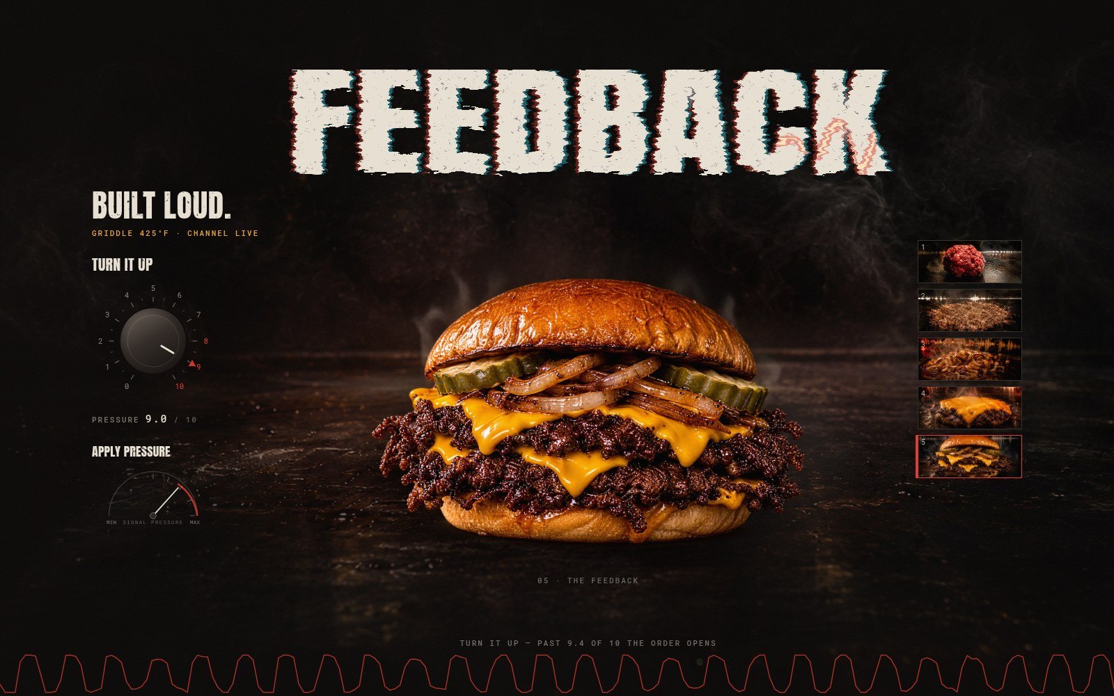 FEEDBACK: the finished double smash burger on the flat top, smoke rising