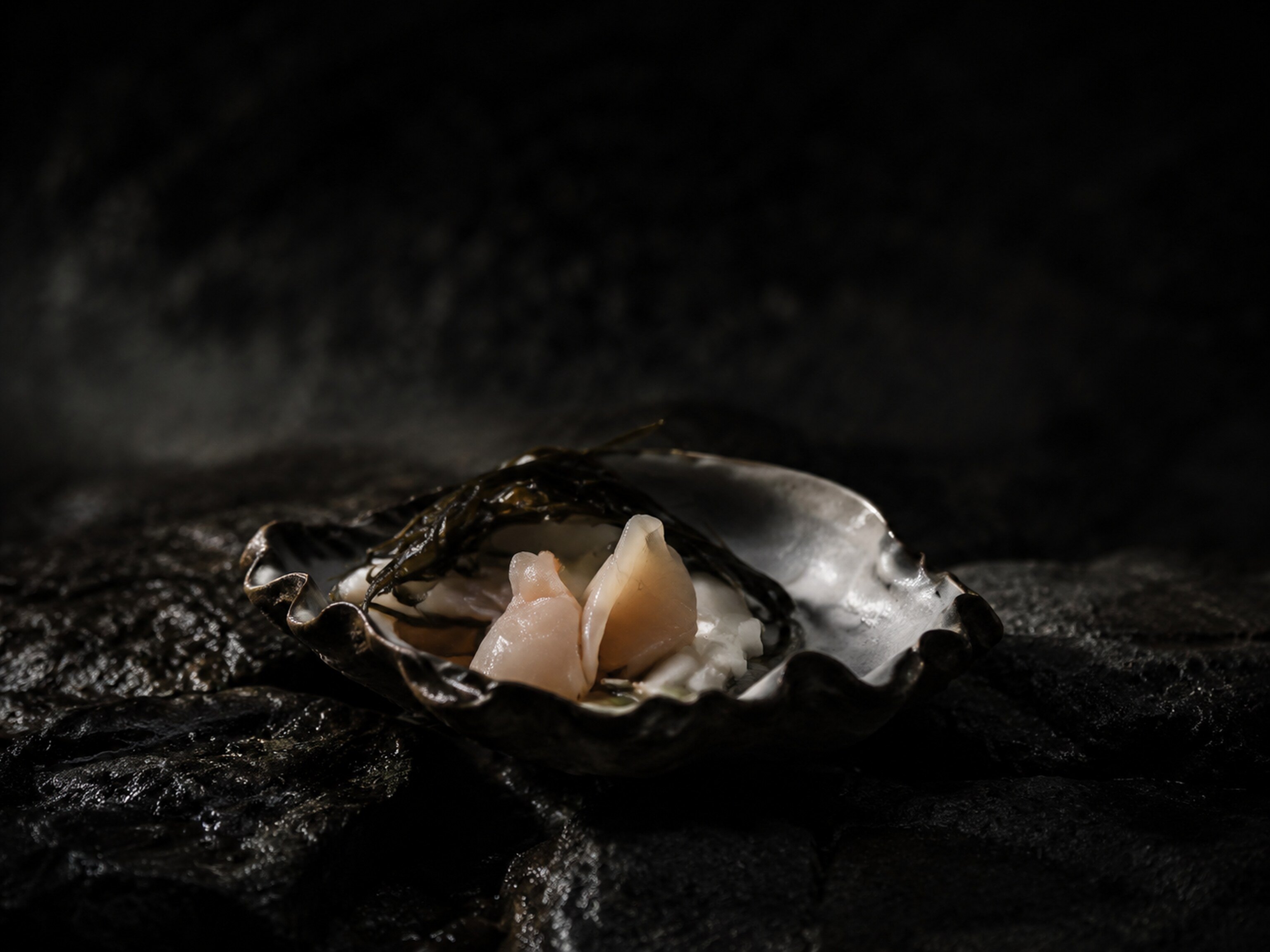 Tide: Santa Barbara uni, sea lettuce, cold broth of its own shells