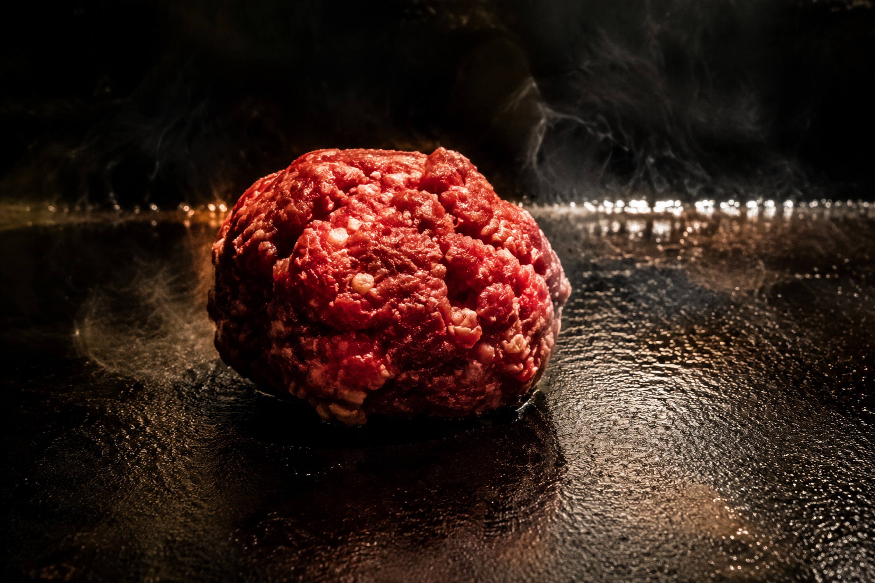 Raw patty — Ball of chuck, waiting over the heat